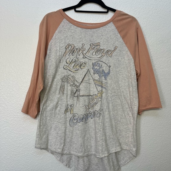 Pink Floyd Graphic Raglan Tee Gray and Pink Asymmetrical - Picture 1 of 4